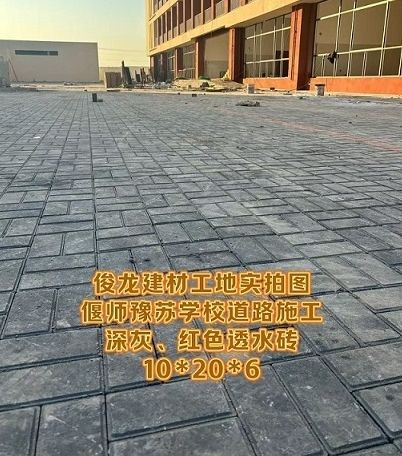 偃師豫蘇學校道路施工 深灰、紅色透水磚 10*20*6